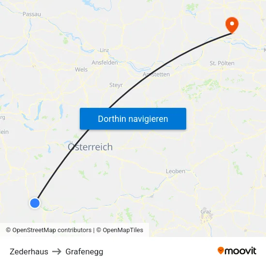 Zederhaus to Grafenegg map