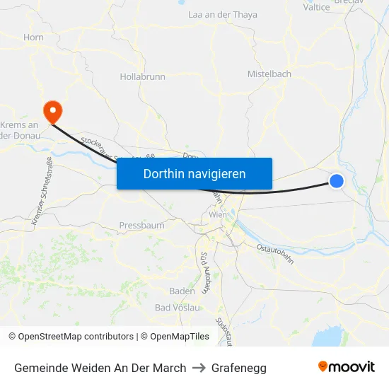 Gemeinde Weiden An Der March to Grafenegg map