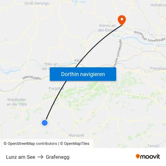 Lunz am See to Grafenegg map
