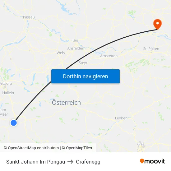 Sankt Johann Im Pongau to Grafenegg map