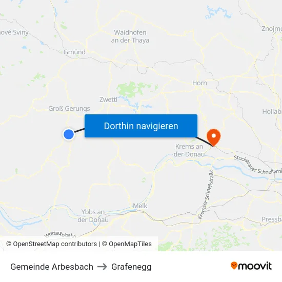 Gemeinde Arbesbach to Grafenegg map