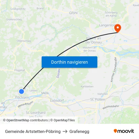 Gemeinde Artstetten-Pöbring to Grafenegg map