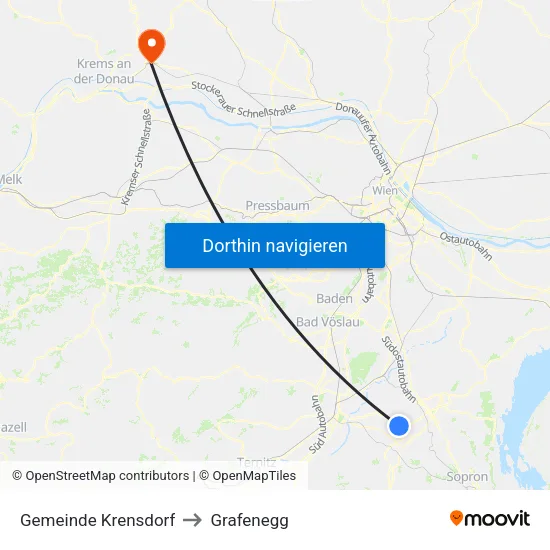 Gemeinde Krensdorf to Grafenegg map