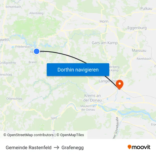 Gemeinde Rastenfeld to Grafenegg map