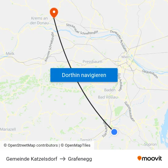 Gemeinde Katzelsdorf to Grafenegg map