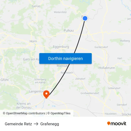 Gemeinde Retz to Grafenegg map