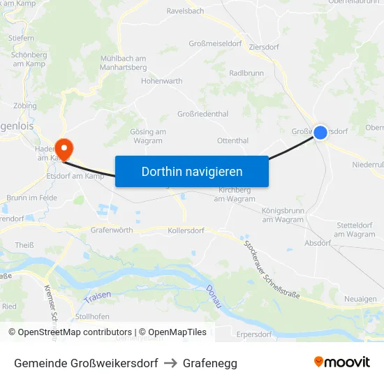 Gemeinde Großweikersdorf to Grafenegg map