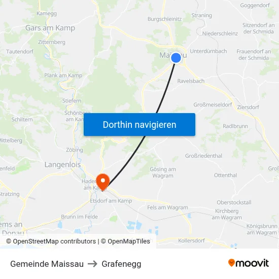 Gemeinde Maissau to Grafenegg map