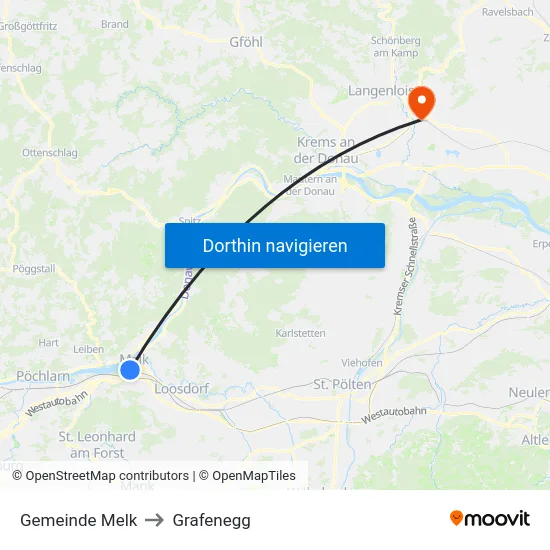 Gemeinde Melk to Grafenegg map