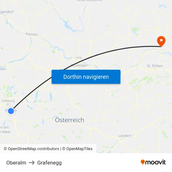 Oberalm to Grafenegg map