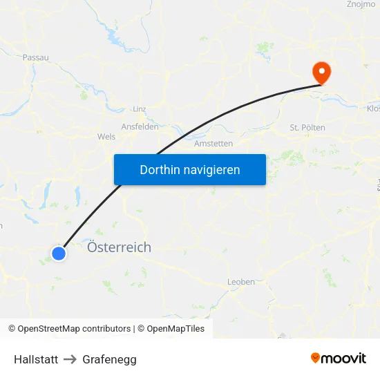 Hallstatt to Grafenegg map