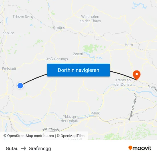 Gutau to Grafenegg map