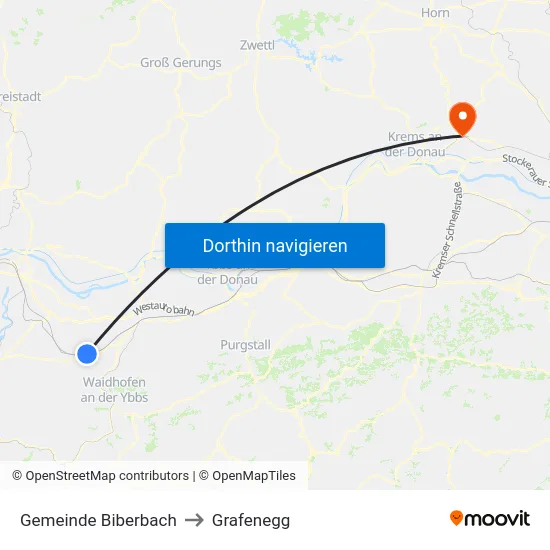 Gemeinde Biberbach to Grafenegg map