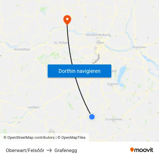 Oberwart/Felsőőr to Grafenegg map