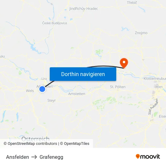 Ansfelden to Grafenegg map