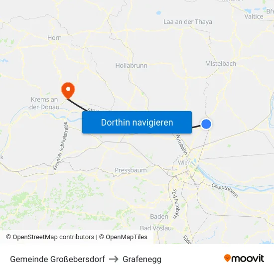 Gemeinde Großebersdorf to Grafenegg map