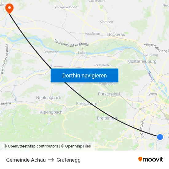 Gemeinde Achau to Grafenegg map
