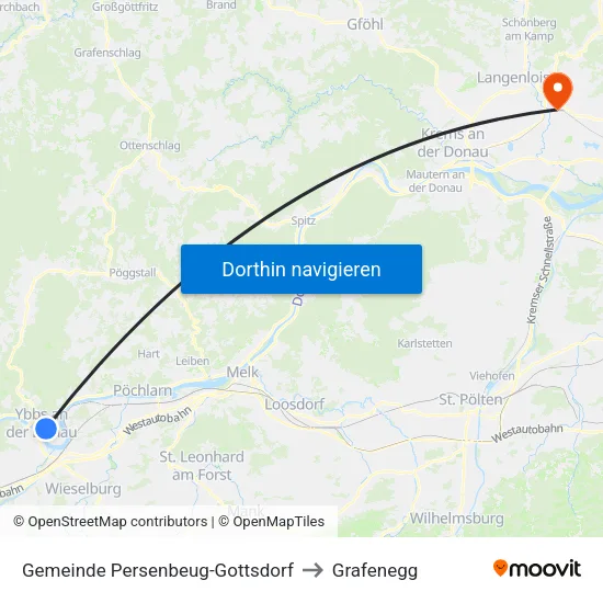 Gemeinde Persenbeug-Gottsdorf to Grafenegg map