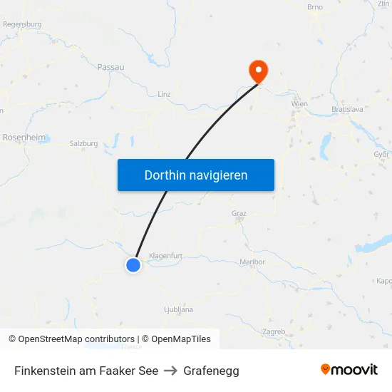 Finkenstein am Faaker See to Grafenegg map