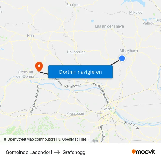 Gemeinde Ladendorf to Grafenegg map