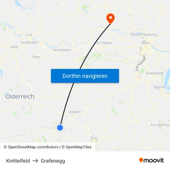 Knittelfeld to Grafenegg map