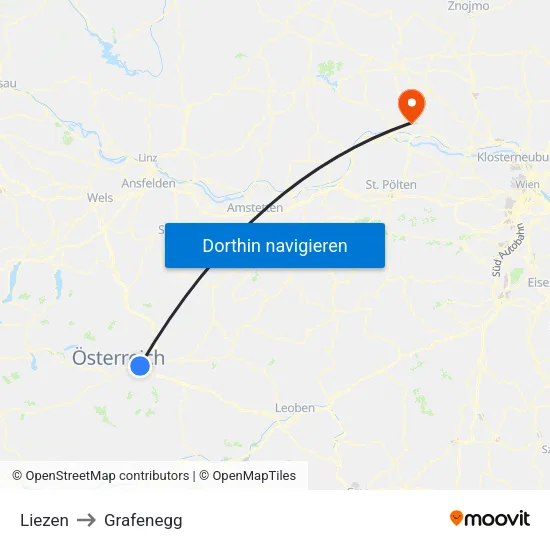 Liezen to Grafenegg map