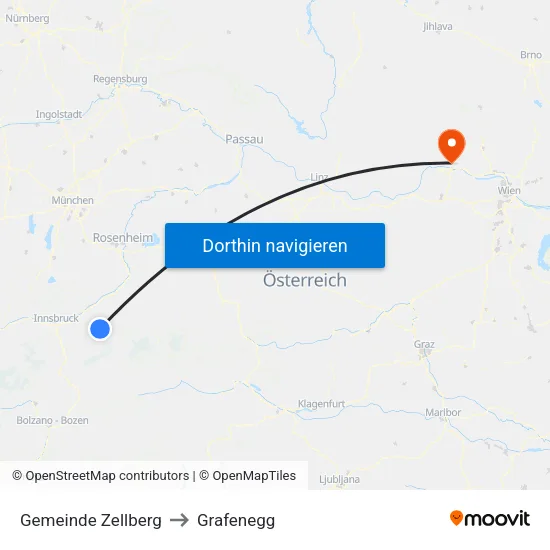 Gemeinde Zellberg to Grafenegg map