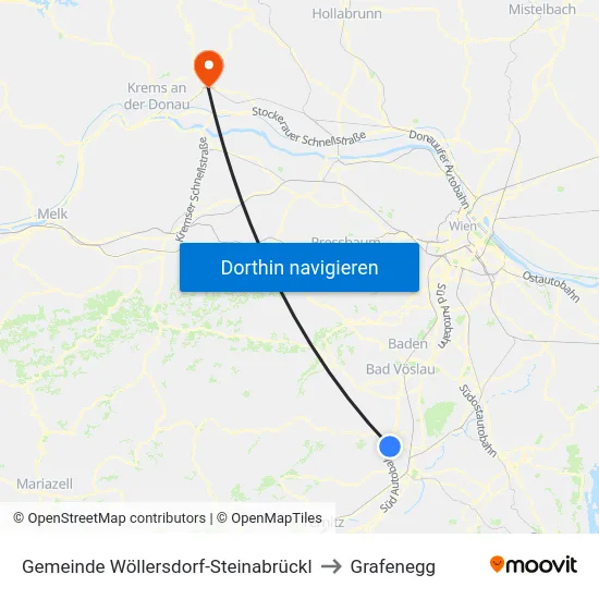 Gemeinde Wöllersdorf-Steinabrückl to Grafenegg map