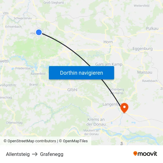 Allentsteig to Grafenegg map