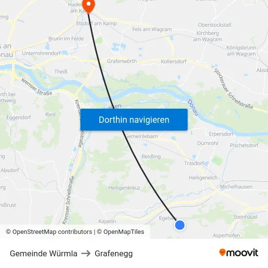 Gemeinde Würmla to Grafenegg map