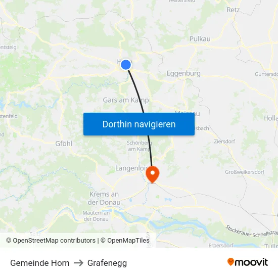 Gemeinde Horn to Grafenegg map