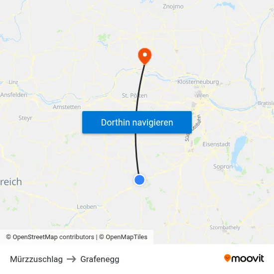 Mürzzuschlag to Grafenegg map