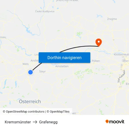 Kremsmünster to Grafenegg map