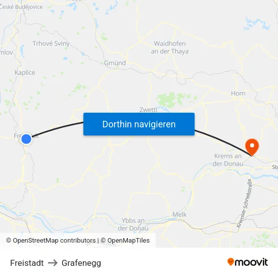 Freistadt to Grafenegg map