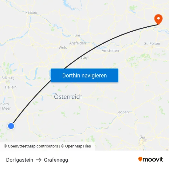 Dorfgastein to Grafenegg map