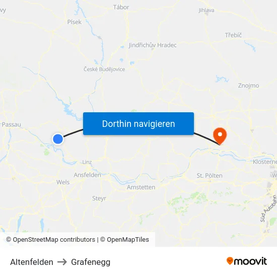 Altenfelden to Grafenegg map