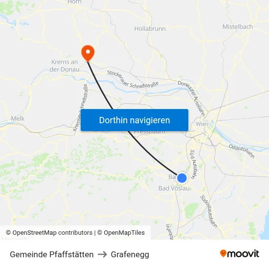 Gemeinde Pfaffstätten to Grafenegg map