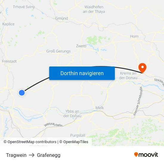 Tragwein to Grafenegg map