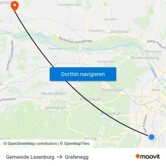 Gemeinde Laxenburg to Grafenegg map