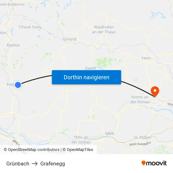 Grünbach to Grafenegg map