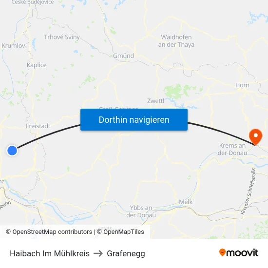 Haibach Im Mühlkreis to Grafenegg map