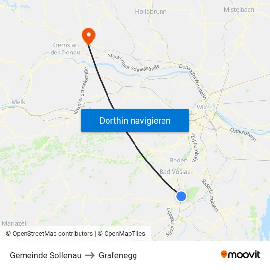 Gemeinde Sollenau to Grafenegg map