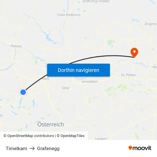 Timelkam to Grafenegg map