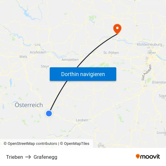 Trieben to Grafenegg map