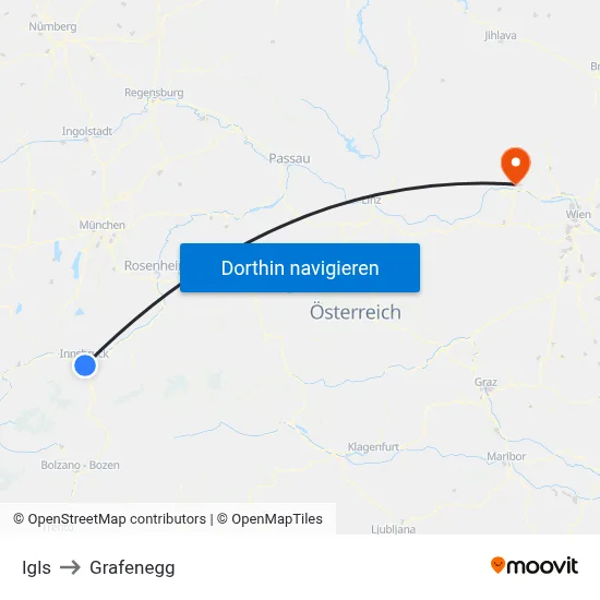 Igls to Grafenegg map