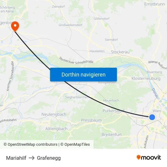 Mariahilf to Grafenegg map