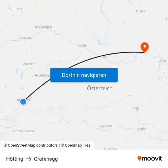 Hötting to Grafenegg map