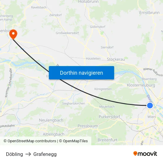 Döbling to Grafenegg map