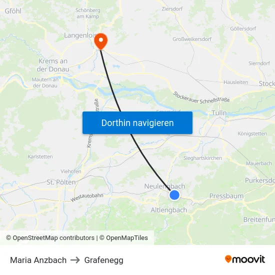 Maria Anzbach to Grafenegg map