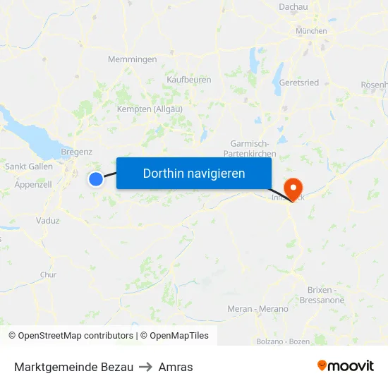 Marktgemeinde Bezau to Amras map